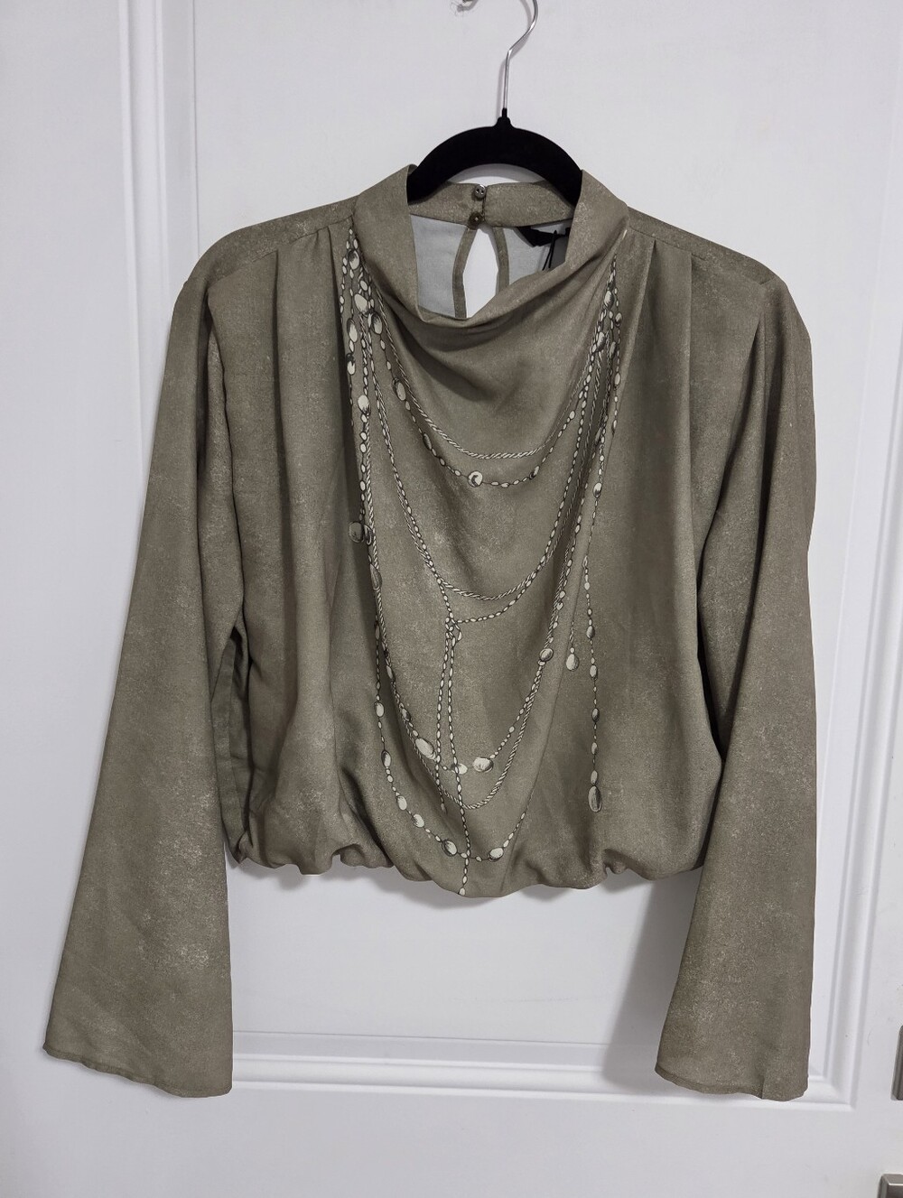 Zara Women's Crowl Neck Necklace Print Blouse - Size L